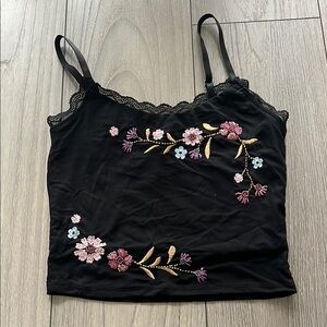 Delias Embroidered floral mesh Black Camisole Top
